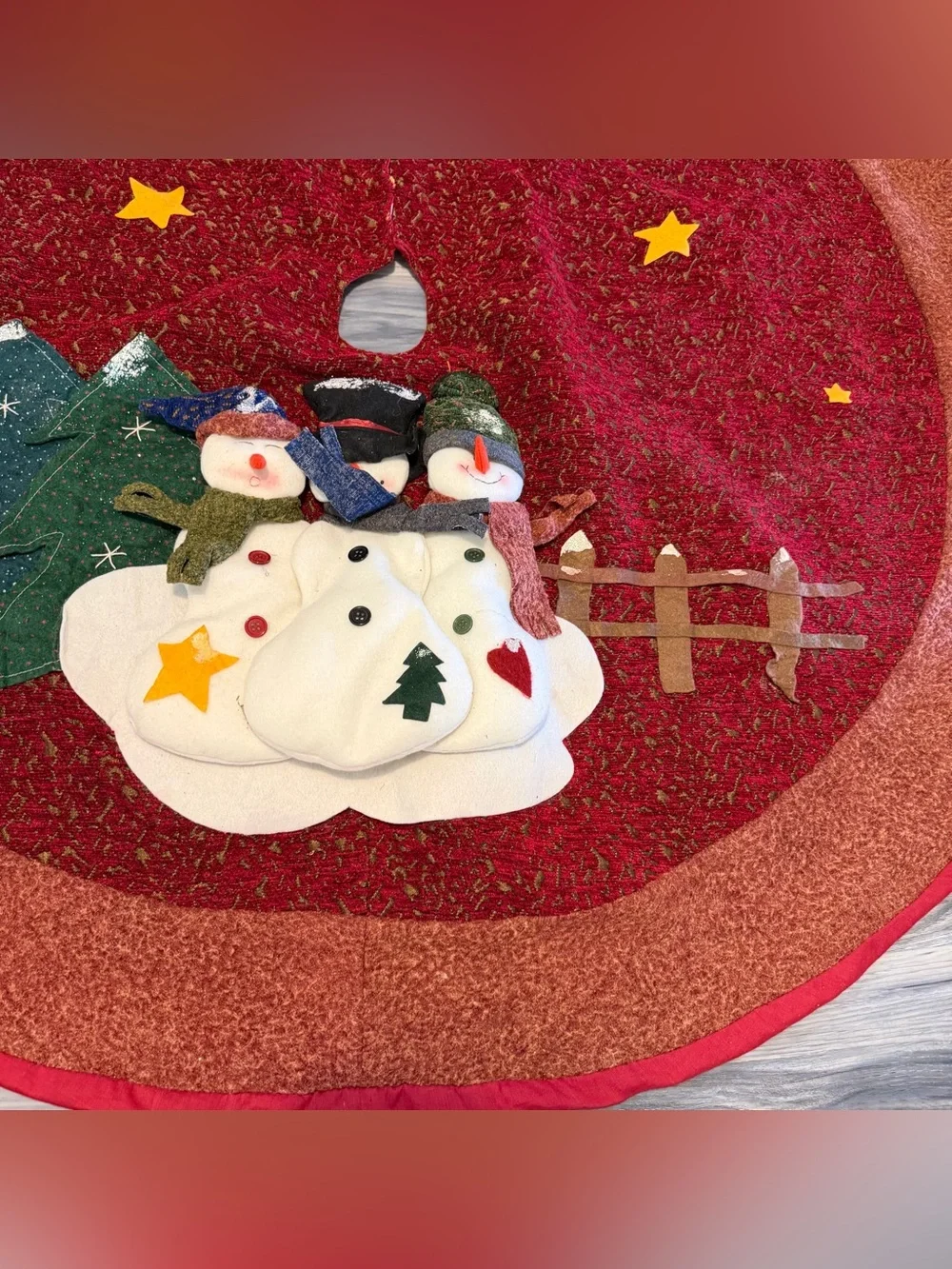 Vtg Winter Wonderland Snowman Tree Skirt- Detailed Hand-Crafted Holiday Decor